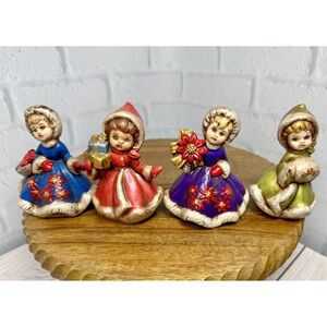 Set of 4 Vintage Christmas Figurines, Angels Handmade Ceramic